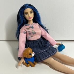 Barbie Fashionistas #27 Curvy Doll Redressed Blue & Black Streaked Hair Dog Pet